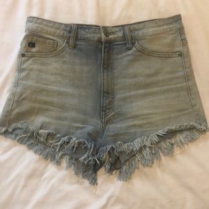 Kancan high waisted jean shorts with frayed hem